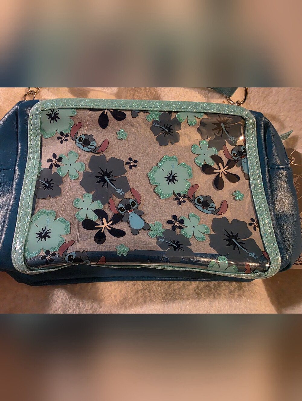 Disney Cute Stitch Floral Clear Crossbody Bag in Teal and Blue